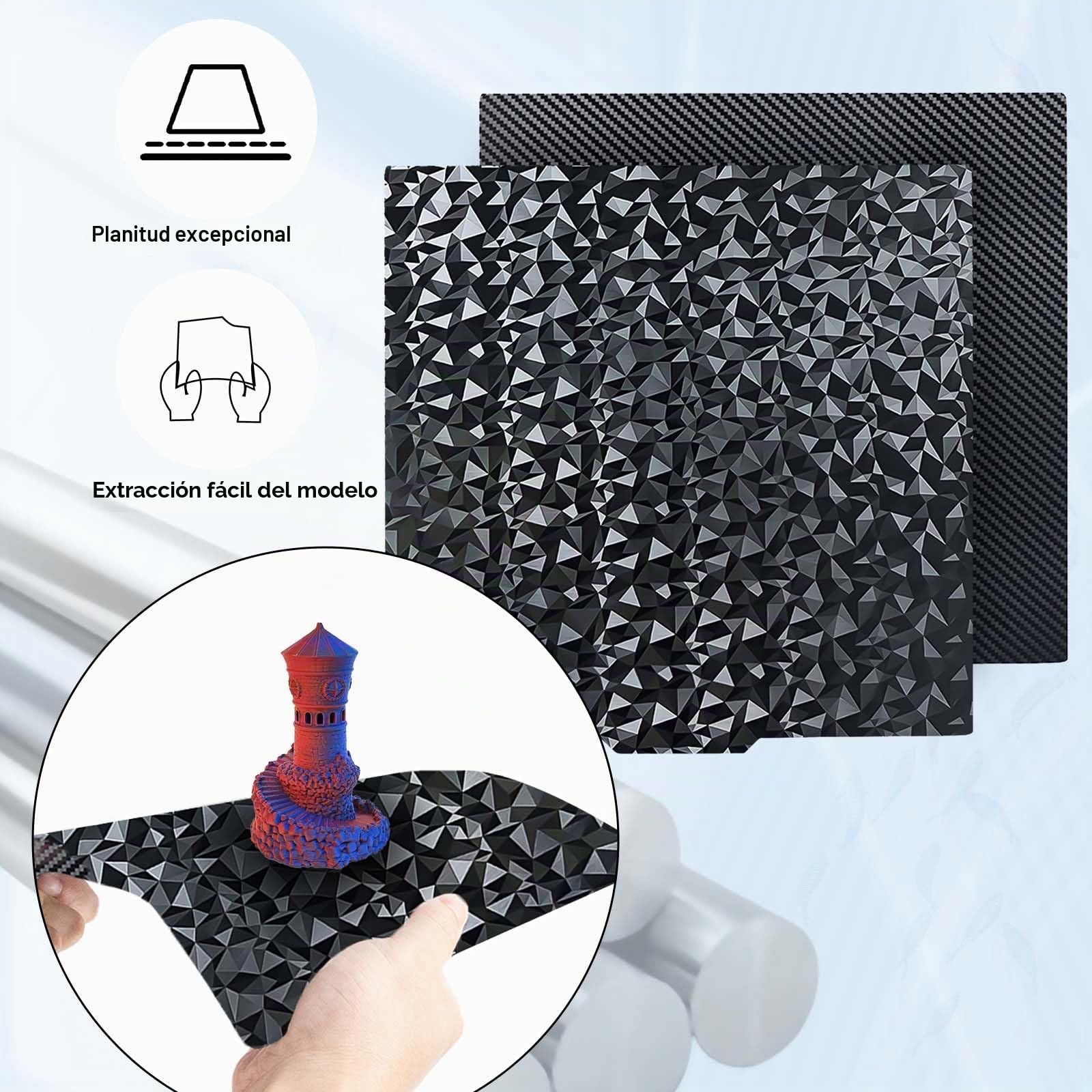 IdeaFormer Diamond PEO+Carbon Fiber PET Placa de presión 230x230 mm, placa de acero de resorte PEO+PET magnética de acero de resorte, cama de impresión para Anycubic Kobra 2/Kobra 2 Neo/Kobra 2 Pro