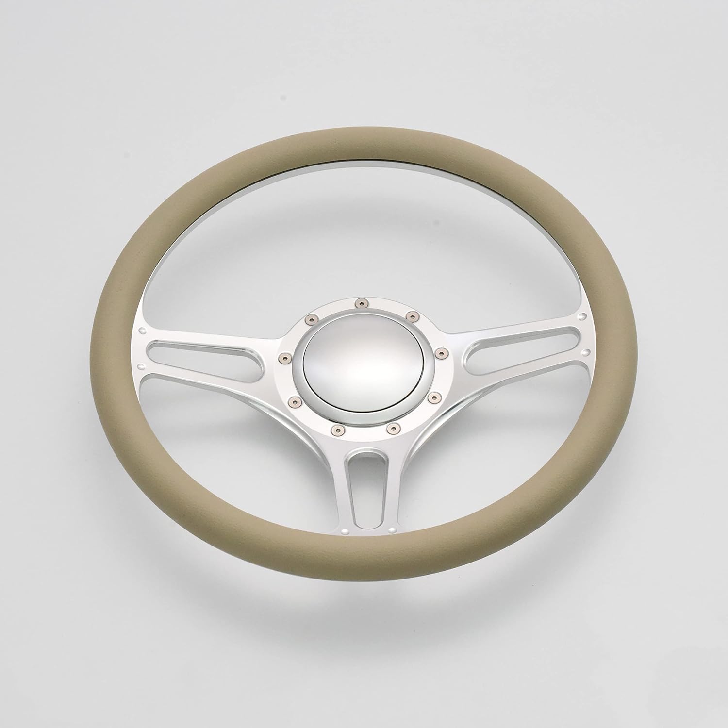 Flashpower 14'' Billet Half Wrap 9 Bolts Steering Wheel with 2'' Dish and Horn Button(Tan)