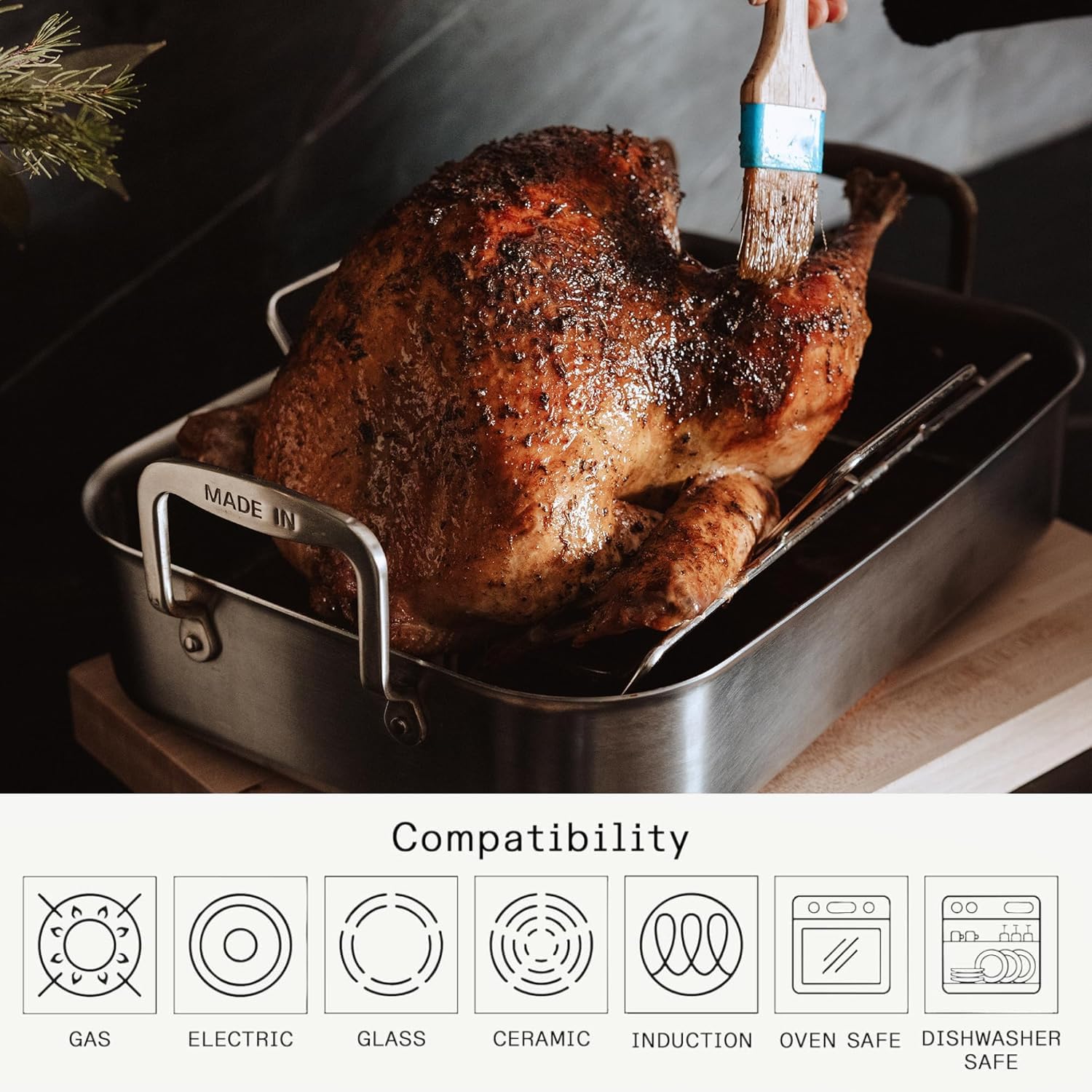 Made In Cookware | Stainless Clad Roasting Pan | 3-Ply Stainless Clad | Professional Cookware | Crafted in Thailand