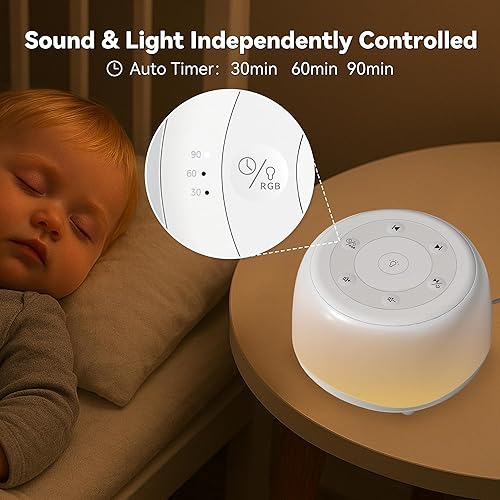 Miniatura 8 de Máquina de sonido de ruido blanco con luz nocturna de 7 colores, 34 sonidos calmantes, máquina de sonido portátil para bebés, adultos y niños