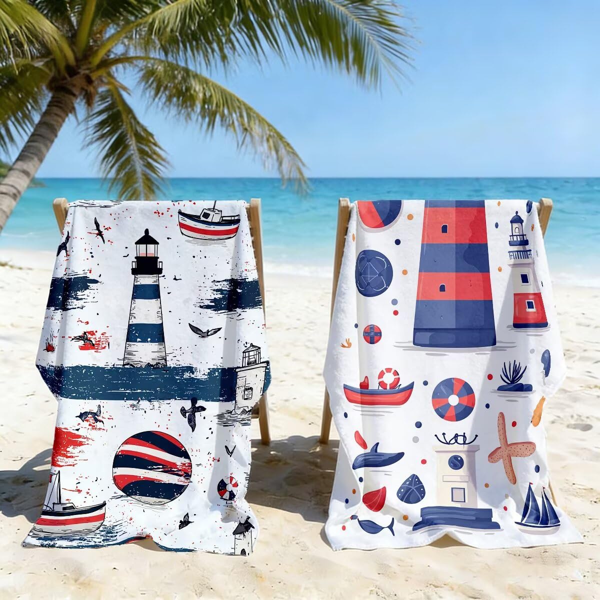 Toalla Playa 80x160 cm, Toalla Gimnasio Microfibra Secado Rapido, Juego de 2 Antiarena Toallas de Playa, Ligera Compacta Toallas Microfibra Grande para Viaje, Regalo Hombre Regalo Mujer (Faro) -4965
