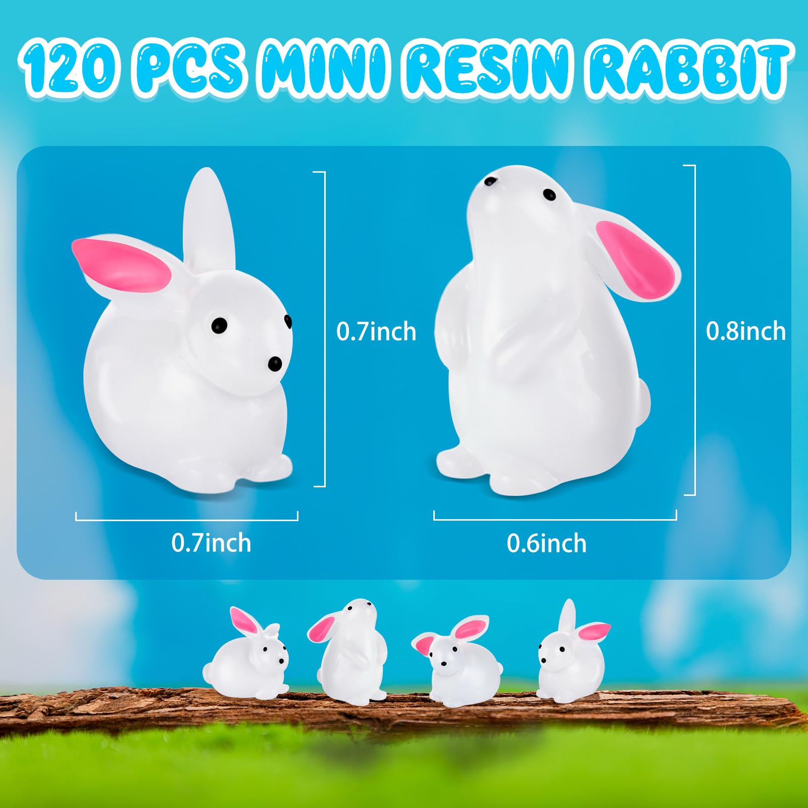 Micro Mini Resin Animals 50 PCS Mini Resin Rabbits Luminous Bunny Tiny ...