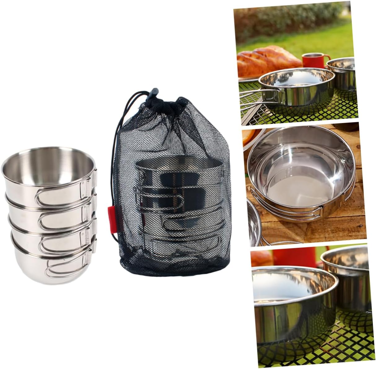 4-Piece Stainless Steel Folding Bowls Set 500ml Mini Tableware for Camping Hiking Fishing and Picnics Portable Outdoor Cutlery