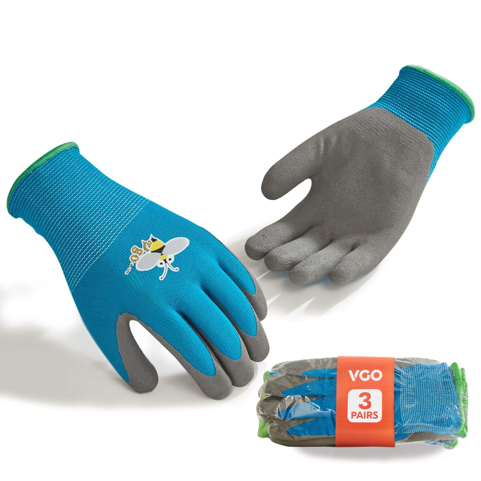 Vgo... 3 works Kids Gardening Gloves Ages 3-9, Blue, RB6013, XXS (3 works)