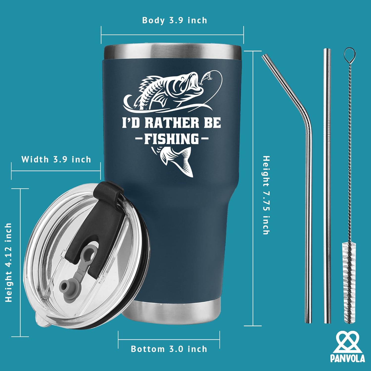 Panvola I'd Rather Be Fishing Fisherman Tumblers Fishing Gifts To Husband Dad Grandpa Boyfriend From Wife Mom Grandson Granddaughter Girlfriend Vacuum Insulated Tumbler (Blue, 30 oz) - Image 8