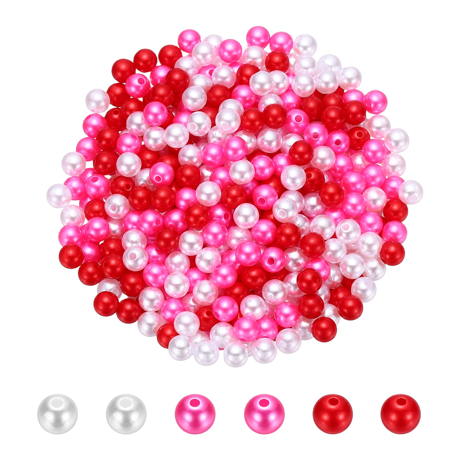 PATIKIL 6mm Colored Pearls, 500Pcs Pearl Beads for Jewelry Making Round ABS Craft Beads with Holes for Jewelry Making DIY Crafts Necklace Bracelet Earring, Pure White/Peach Pink/Bold Red โ image 1