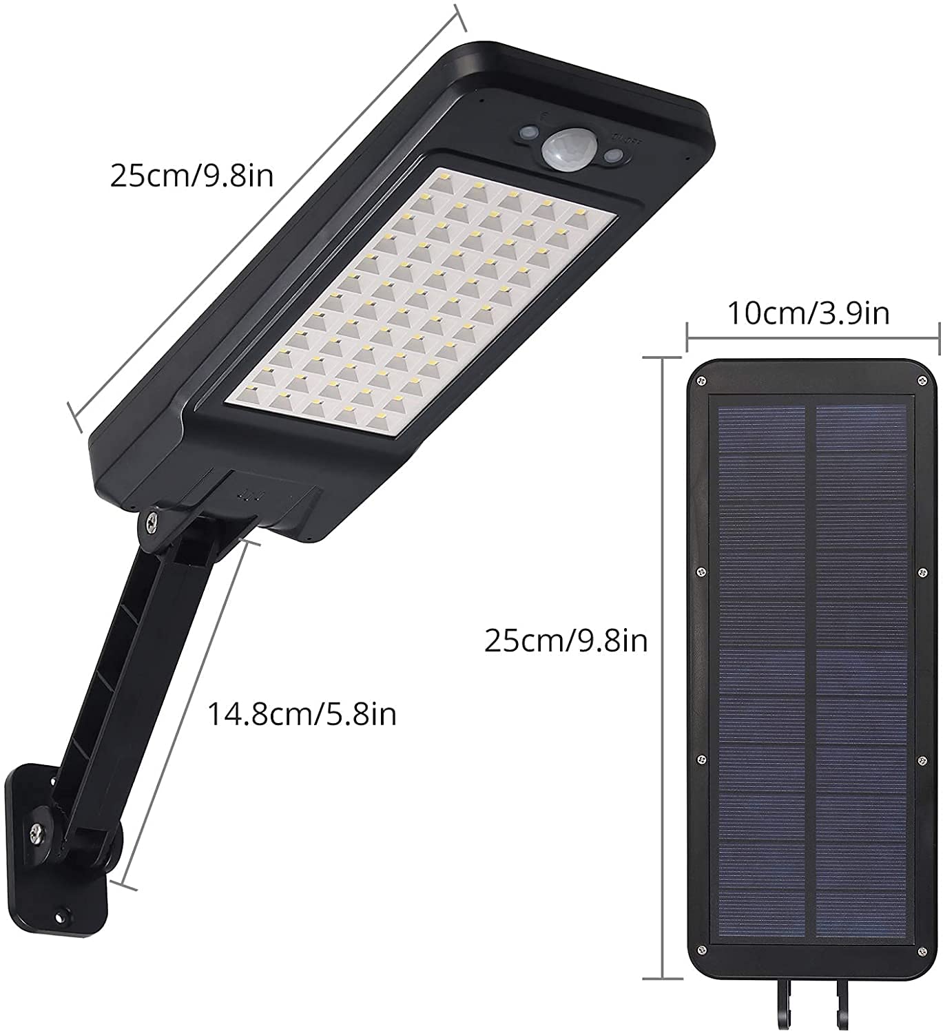 Luces solares al aire libre,Super brillante 900Lumen,60LED farolas solares exterior potente de 4400mAh,Ángulo ajustable luz de inundación de seguridad con sensor de movimiento para patio (2PACK)