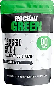 Rockin' Green Classic Rock Laundry Detergent (90 Loads), Natural Laundry Detergent Powder, Biodegradable Odor Fighter, Safe for Sensitive Skin, 45 oz (Unscented)