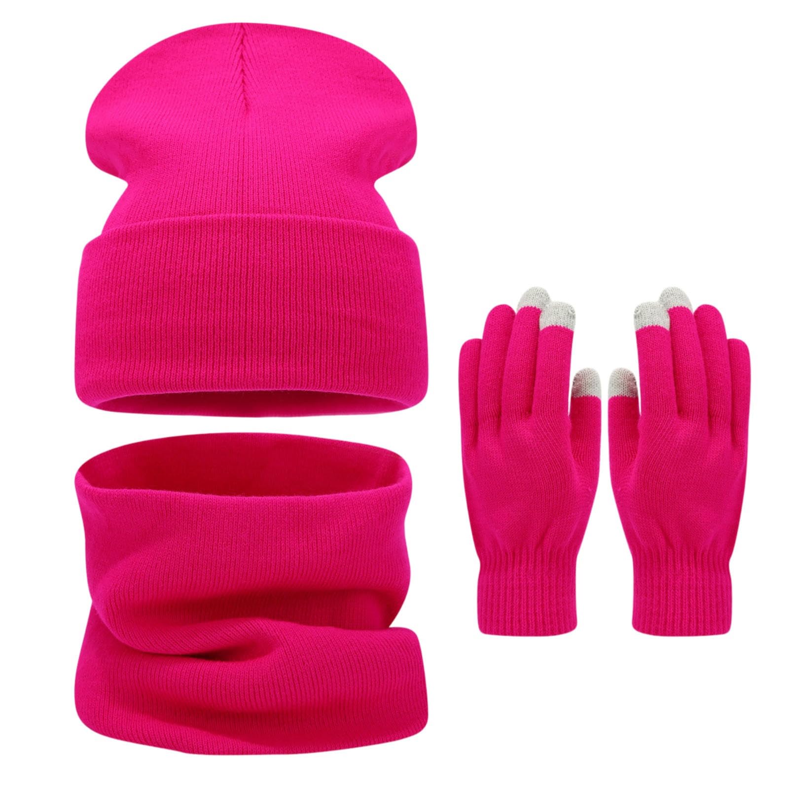Conjunto de gorro, bufanda y guantes rosa roja para invierno
