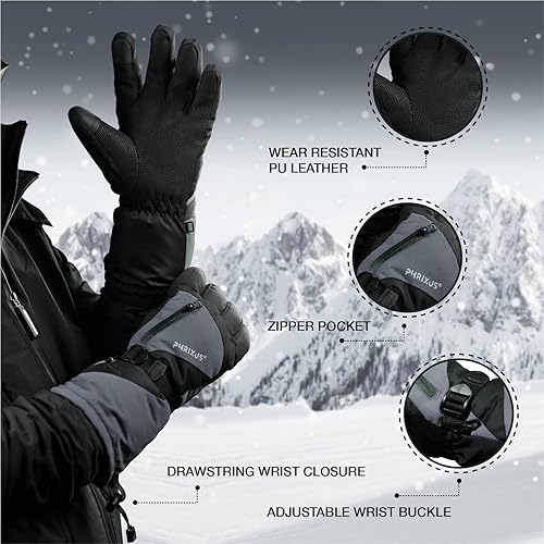 Miniatura 6 de PHRIXUS Guantes de esquí para hombre y mujer, impermeables, para invierno, cálidos, 3M, Thinsulate, guantes de esquí y nieve, snowboard y motos de