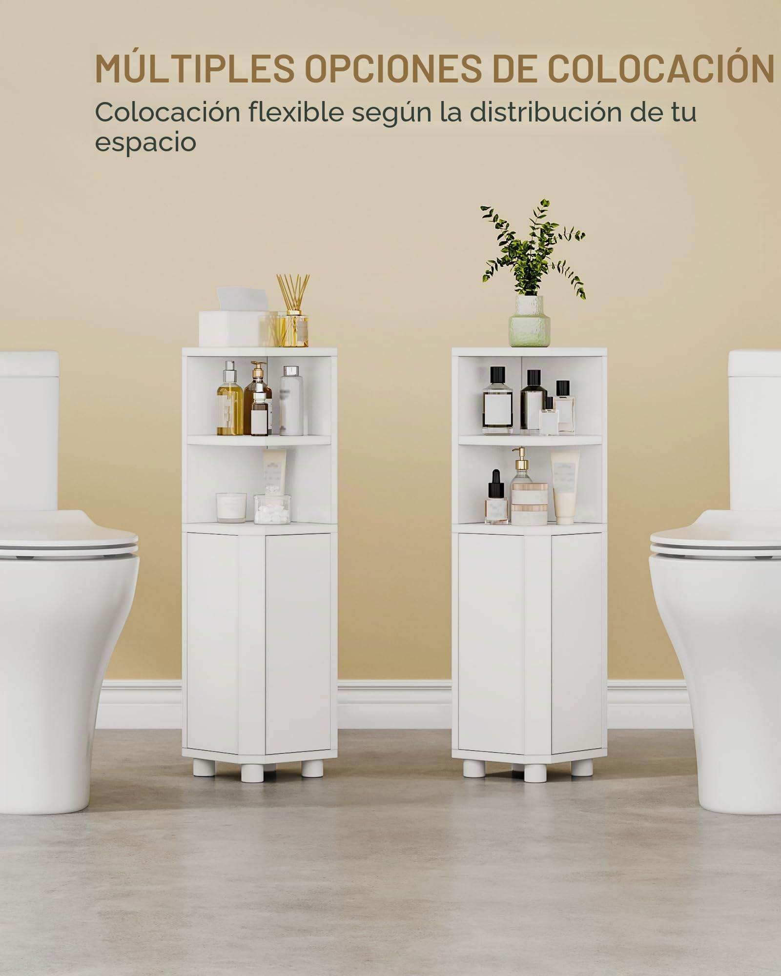 Hzuaneri Mueble de Baño, Armario Organizador de Baño con Puertas Dobles y Estante Ajustable, Unidad de Almacenamiento Estrecha para Inodoro, 2 Espacios Abiertos, 20 x 20 x 79 cm, Blanco BC20003X