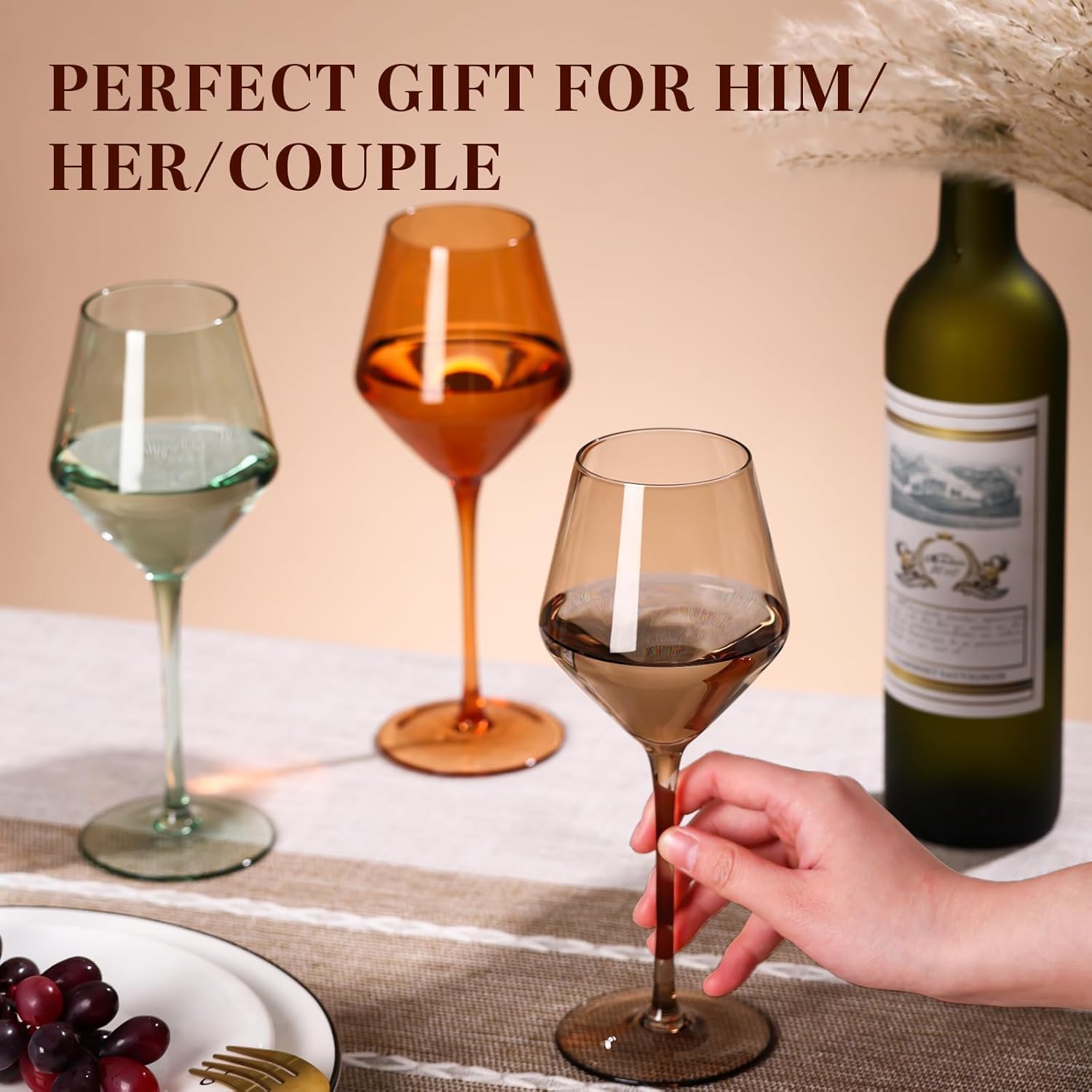 Colored Wine Glasses Set of 6-17oz, Hand Blown Crystal Colorful Wine Glasses with Long Stem, Unique Red & White Wine Stemware Gift for Wedding, Birthday, Christmas
