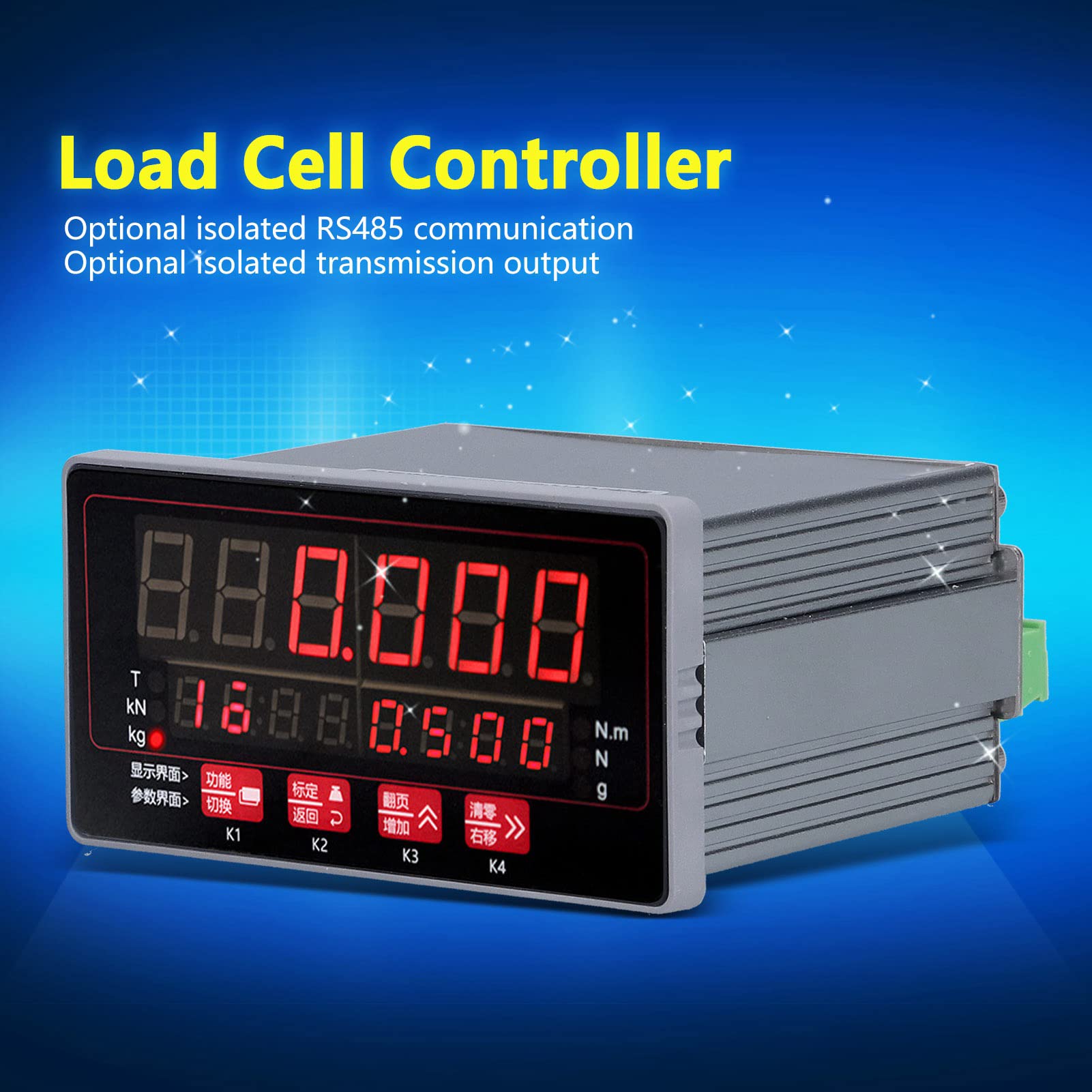 Cryfokt Controller per Celle di Carico, Strumento di Pesatura Digitale a Doppio Display con Display LED a 6 Cifre e relè a 4, con Comunicazione da 15 a 30 V CC, Guscio in Alluminio