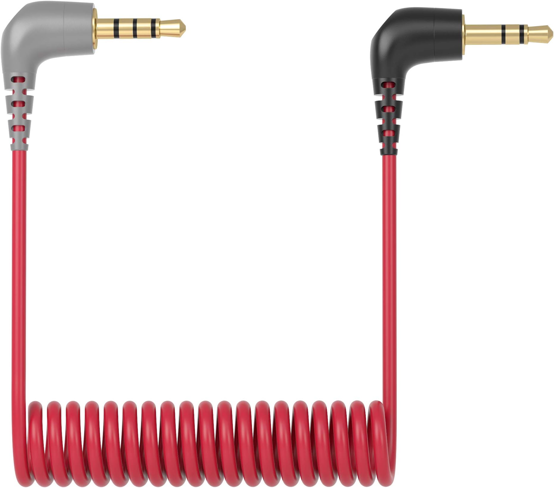 3.5mm TRS to TRRS Adapter Cable - Patch Microphone Cable 1/8 Male to Male Coiled Right Angle Mic Cord Compatible iPhone Smartphone Tablets with Rode SC7 VideoMic BOYA and More External Mic