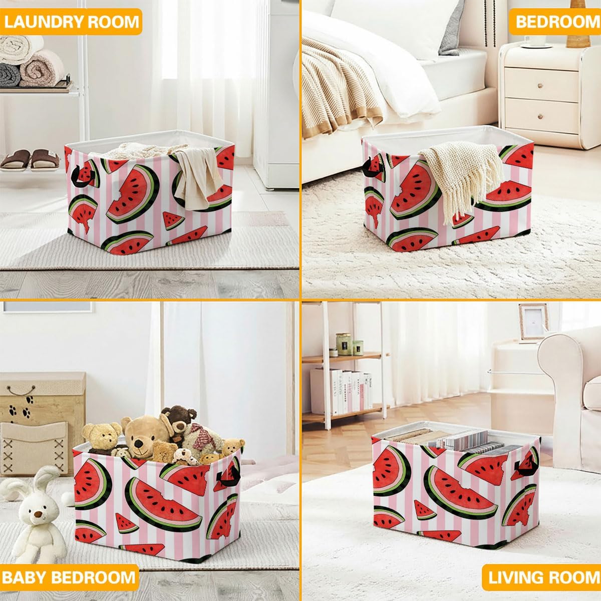 Watermelon Laundry Hamper 56L Large Laundry Basket with Handles, Foldable Clothes Hamper for Bedroom Bathroom, Decorative Toy Storage Bin, Home Decor Organizer for Blankets, Towels & Toys.