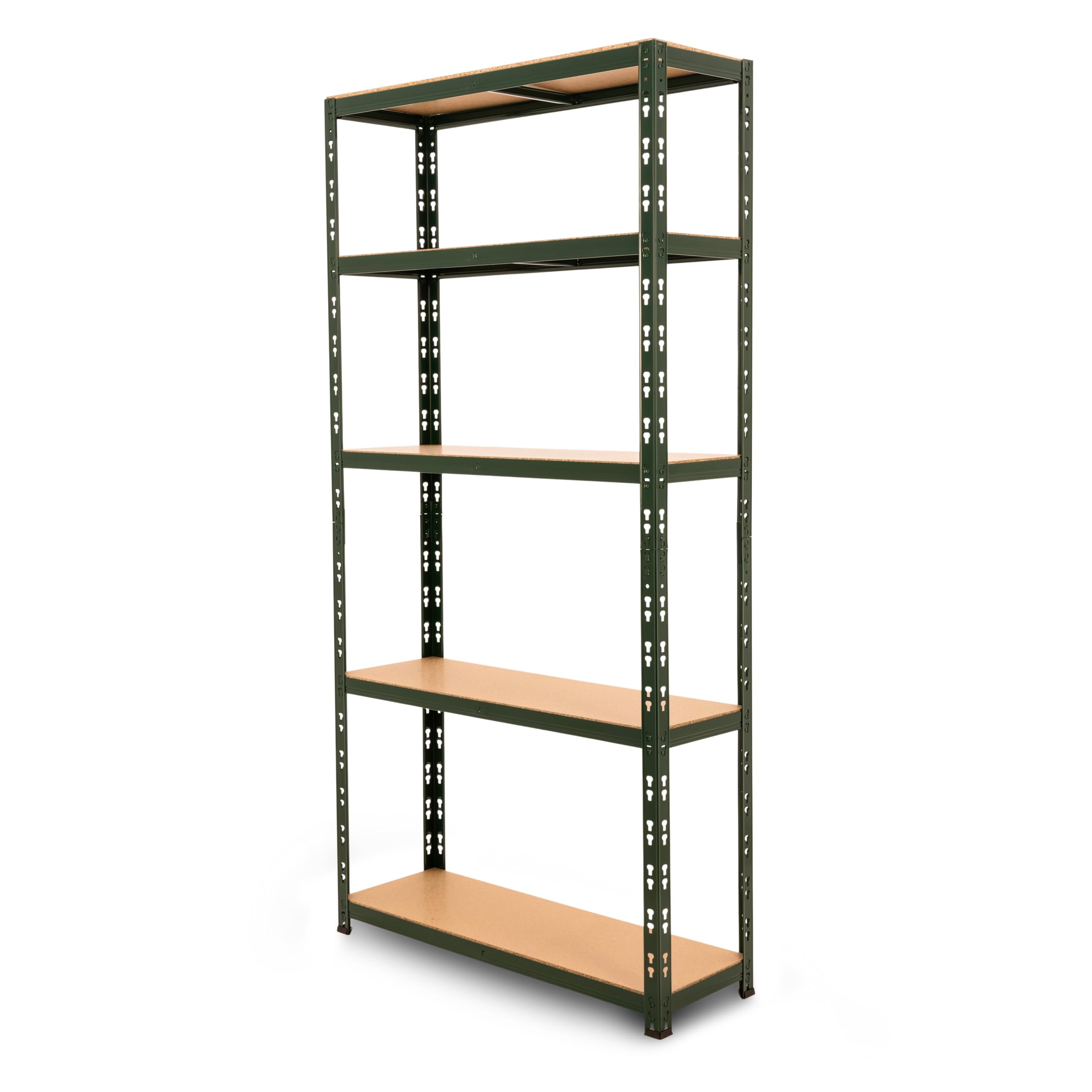 BiGDUG Garage Shelving Unit - 150kg UDL per shelf (750kg per bay) - 1800H x 900W x 300D mm - 5 Tier Storage Shelves - Moss Green