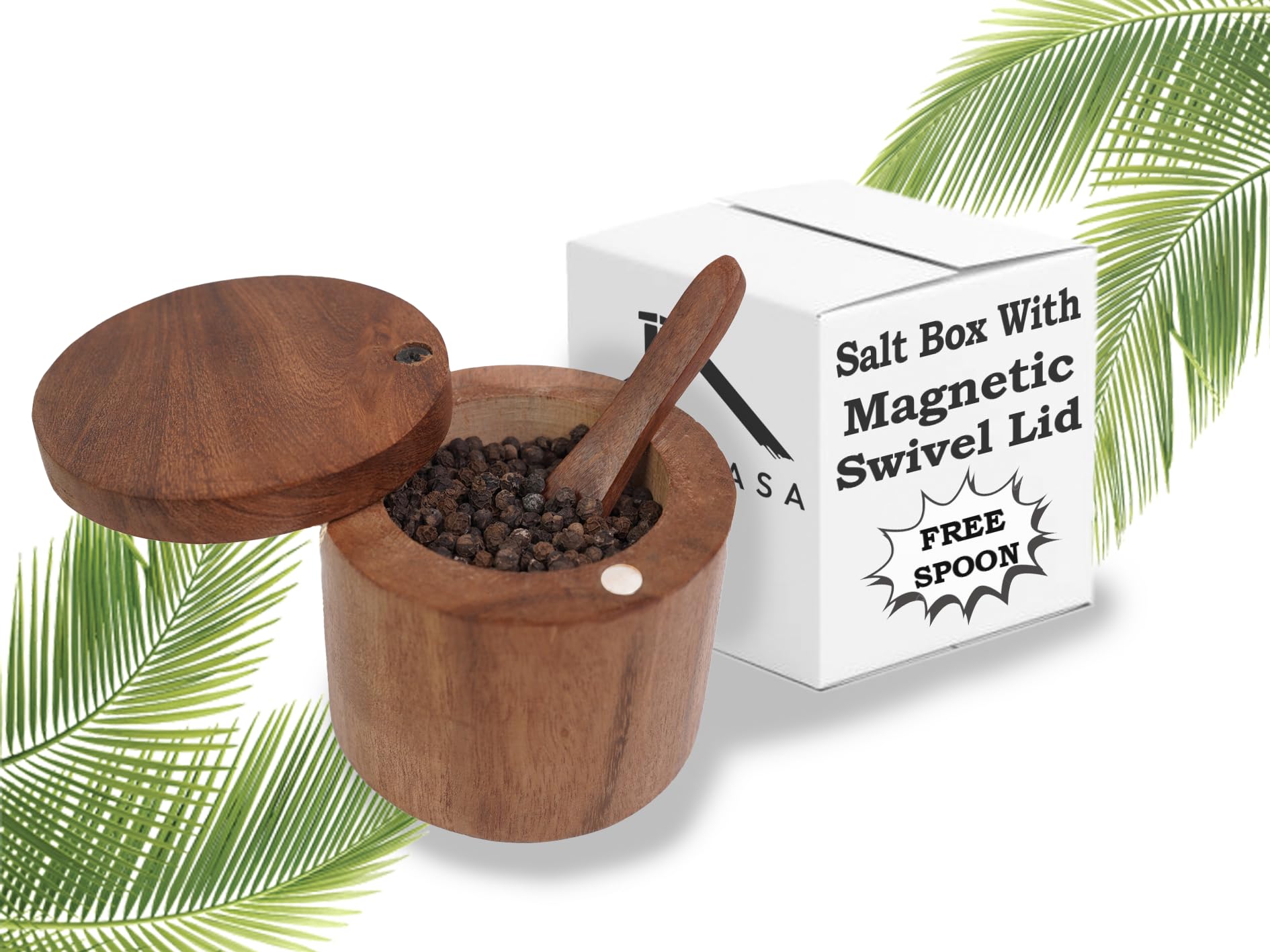 Salt Cellar With Magnetic Lid And Spoon (3" X 3"), Wood Box, Salt Container, Salt Box, Small Box, Small Wooden Box, Salt Cellar with Lid, Spice Box, Salt Holder, Wooden box, Salt Container with Lid