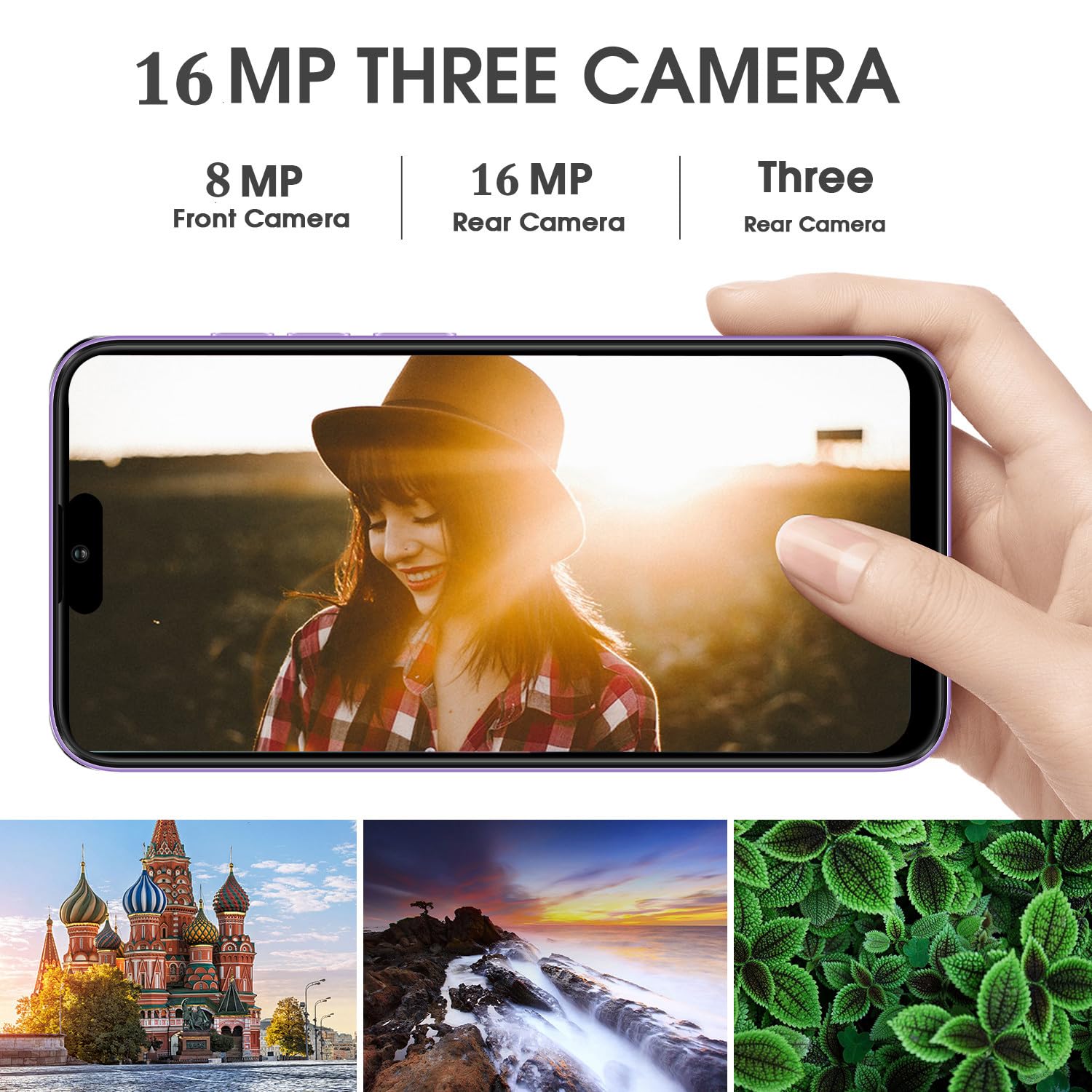 AODOEU Telephone Portable Pas Cher Android 14-6 Go +128Go/TF 1To Smartphone Pas Cher, 6,56" HD+, 21MP+8MP, Smartphone Débloqué, Téléphone 4G Dual SIM/GPS/Face ID/OTG-Bleu-Violet