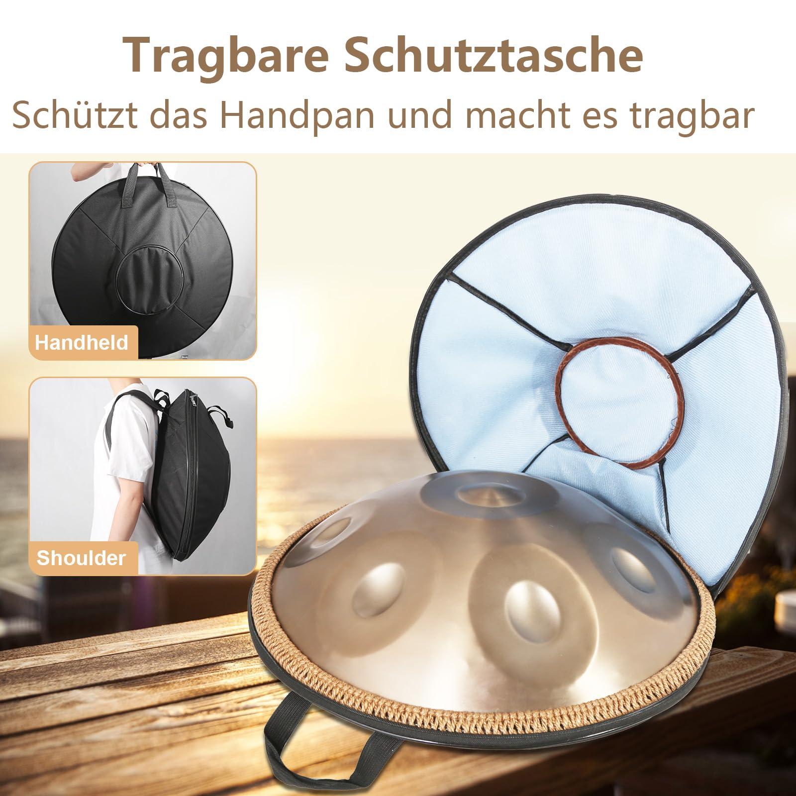 Handpan Instrument,9/10 Töne 22 Zoll Zungentrommel Stahltrommel in D-Moll Kurd 432/440 HZ mit weicher Tasche, Harmonic Percussion,Trommelständer für Sound Healing, Meditation (432hz, 10Töne)