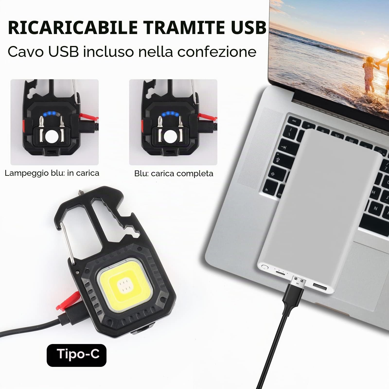 ZWOOS 2 pz Mini Torcia a LED Lampada da Lavoro Portatile 800 Lumen, 7 Modalità, Ricaricabile e Impermeabile Illuminazione di Emergenza Impermeabile per Uso Terreno