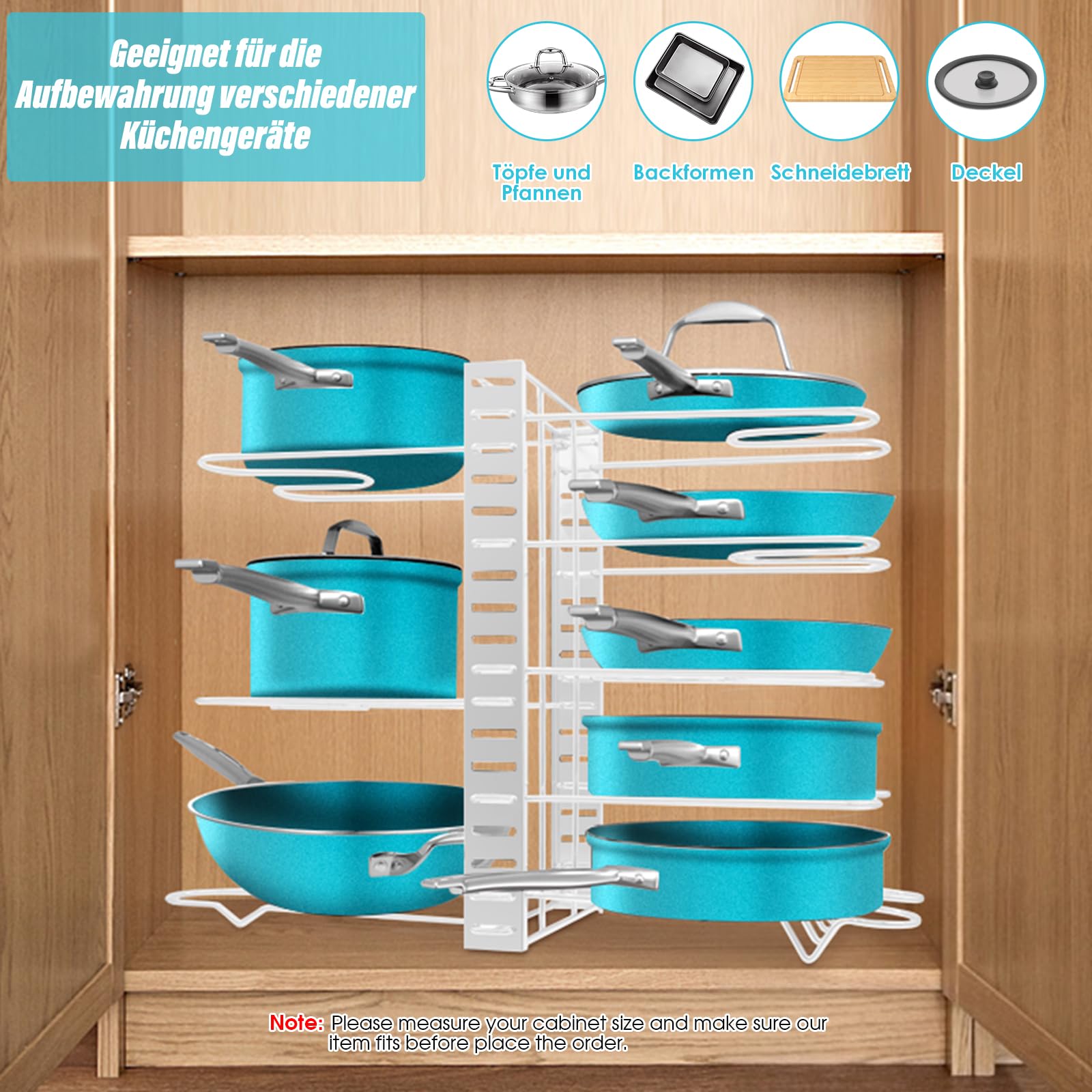Myiosus Porta coperchio pentole, porta padella con 3 metodi fai da te, organizer per padelle con 8 scomparti regolabili, organizer per vasi per armadi, pentole, coperchi, invia 1 panno per la pulizia,