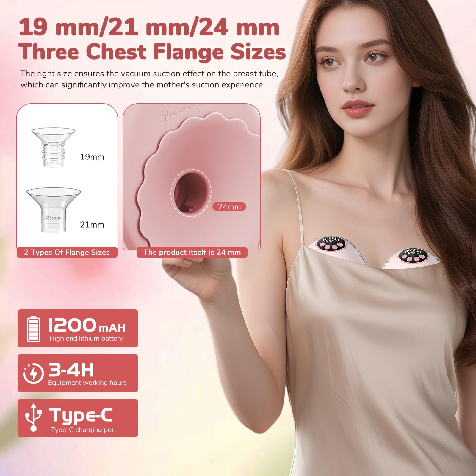 Extractor de Leche Eléctrico Manos Libres 2 Piezas, 4 Modos 12 Niveles, Silencioso ≤50dB,Portátil con Pezones 19/21/24 mm, Diseño Integrado, Accesorios Incluidos