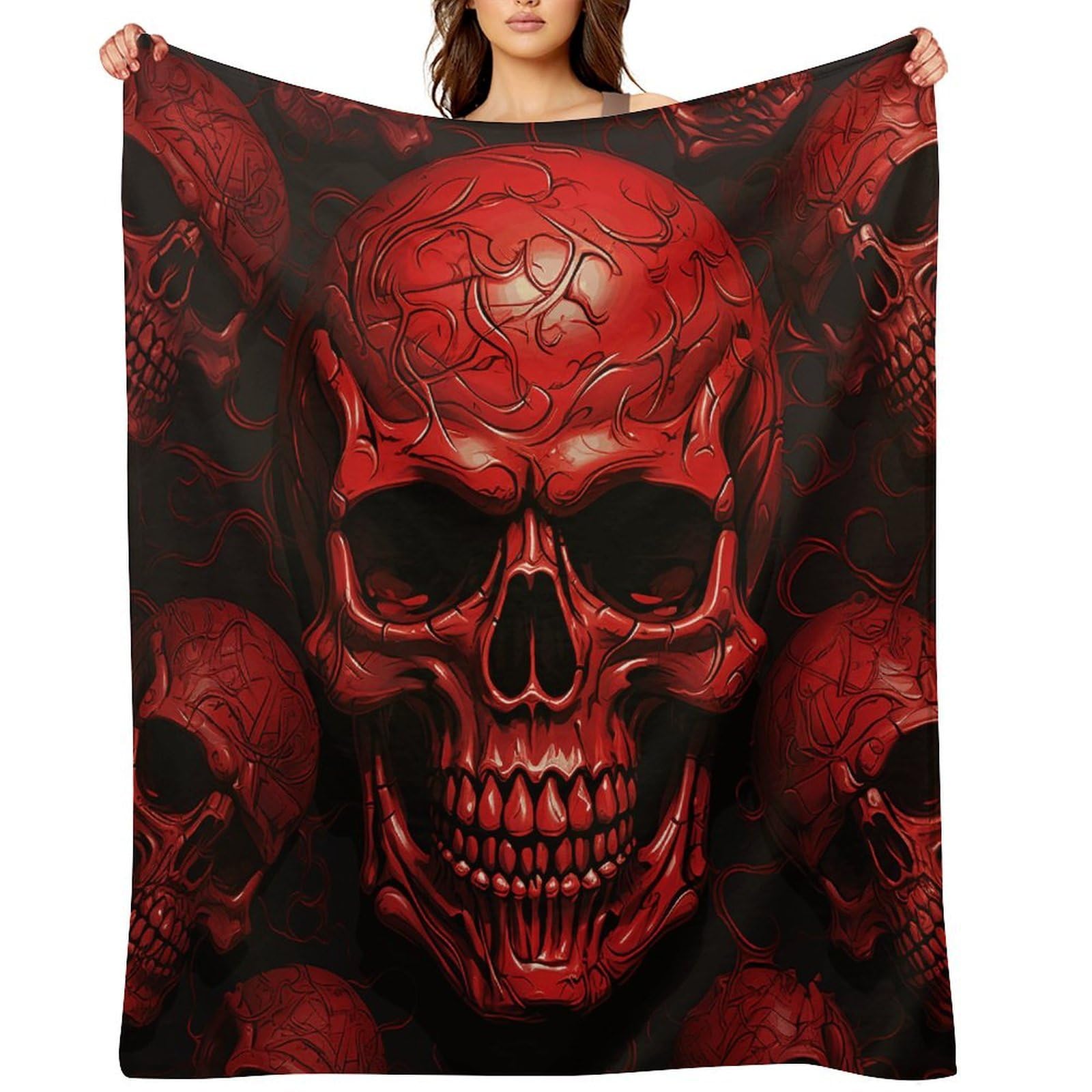 Red Skulls Throw Blanket for Couch and Bed Super Soft Warm Lightweight Throw Blankets Cozy Fuzzy Flannel Blanket Personalized Decorative Blankets for Sofa Decor 50"x60"