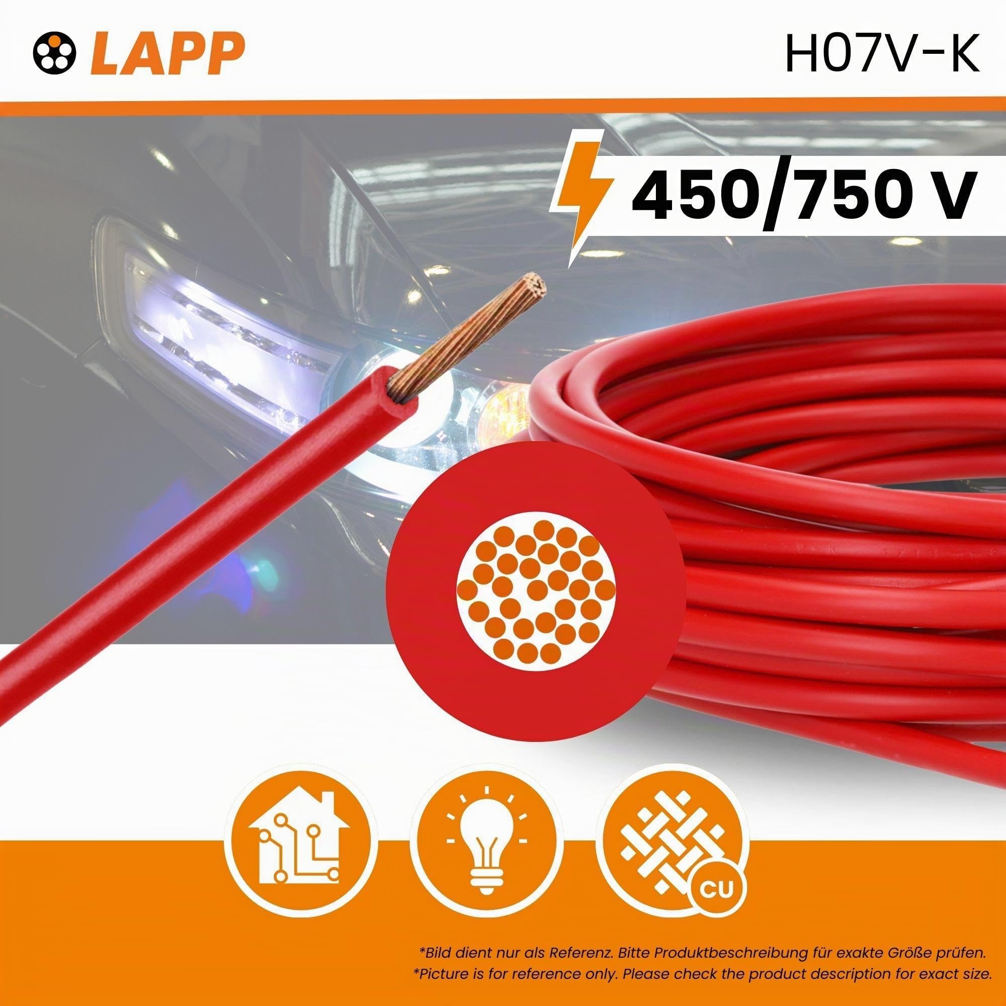 Lapp 4520041 H07V-K 1,5 mm² - Câble de Câblage Flexible en PVC - 100m Rouge | Fil de cuivre monoconducteur pour armoires électriques et luminaires. Installation en conduits ou canaux fermés.