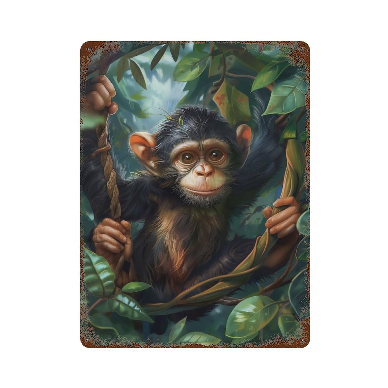 Monkeys Mischief Decorative Tin Sign 15.7"x11.8", Retro Wall Decor for Living Room, Hallway And Home Decor