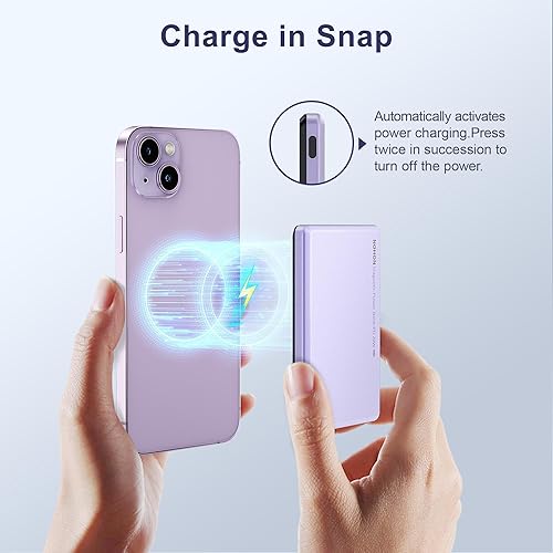 Miniatura 5 de NOHON Mag-Safe - Cargador de batería, 5000 mAh 0.031 in, ultra delgado, compacto, magnético, cargador portátil inalámbrico PD de 20 W de carga