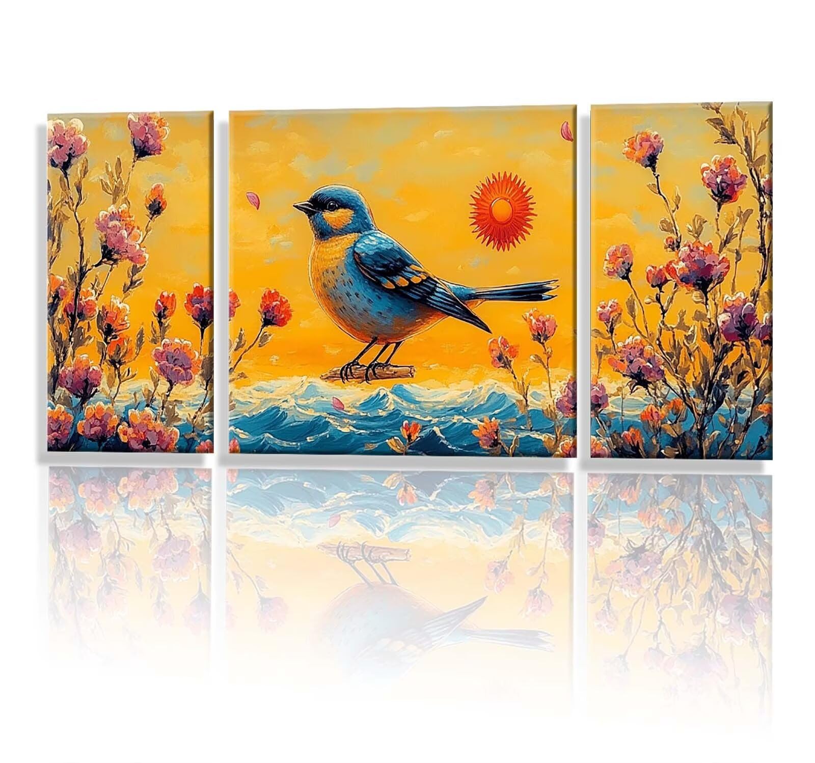 3 Pezzi Dipingere con i Numeri adulti, Paint by Numbers Uccello Fiore, Kit Lavoretti Creativi, Kit di Pittura Acrilica Fai-da-Te, con 3- Pennello, Decorazioni Casa 70x140cm (Senza Cornice) y1s-716
