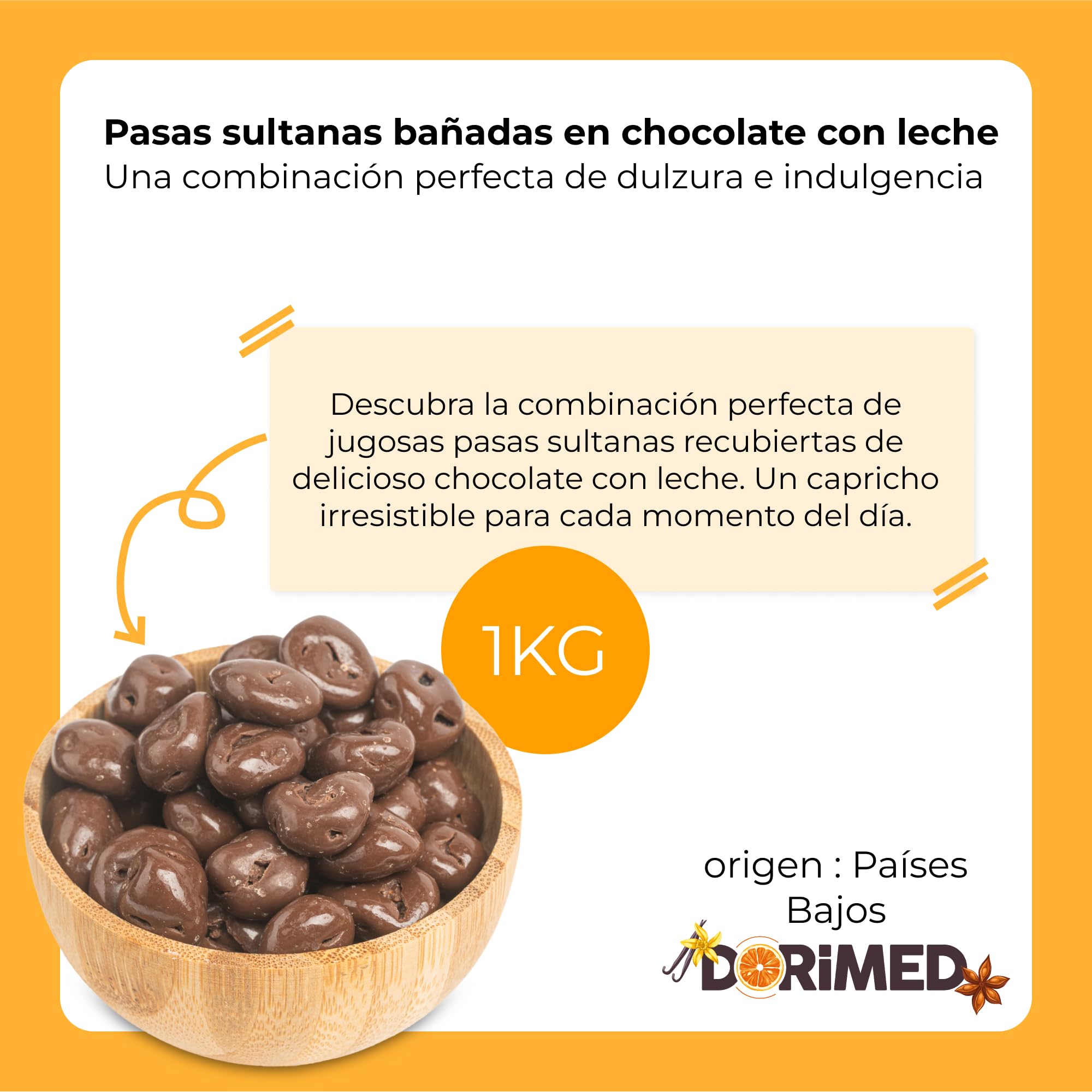 Uvas Pasas con Chocolate con Leche 1kg | Pasas Deshidratadas con Chocolate y Leche | Bombones Dulces de Pasas | Aperitivo o Postre para Picotear | Snack Uvas Desecadas | Dorimed