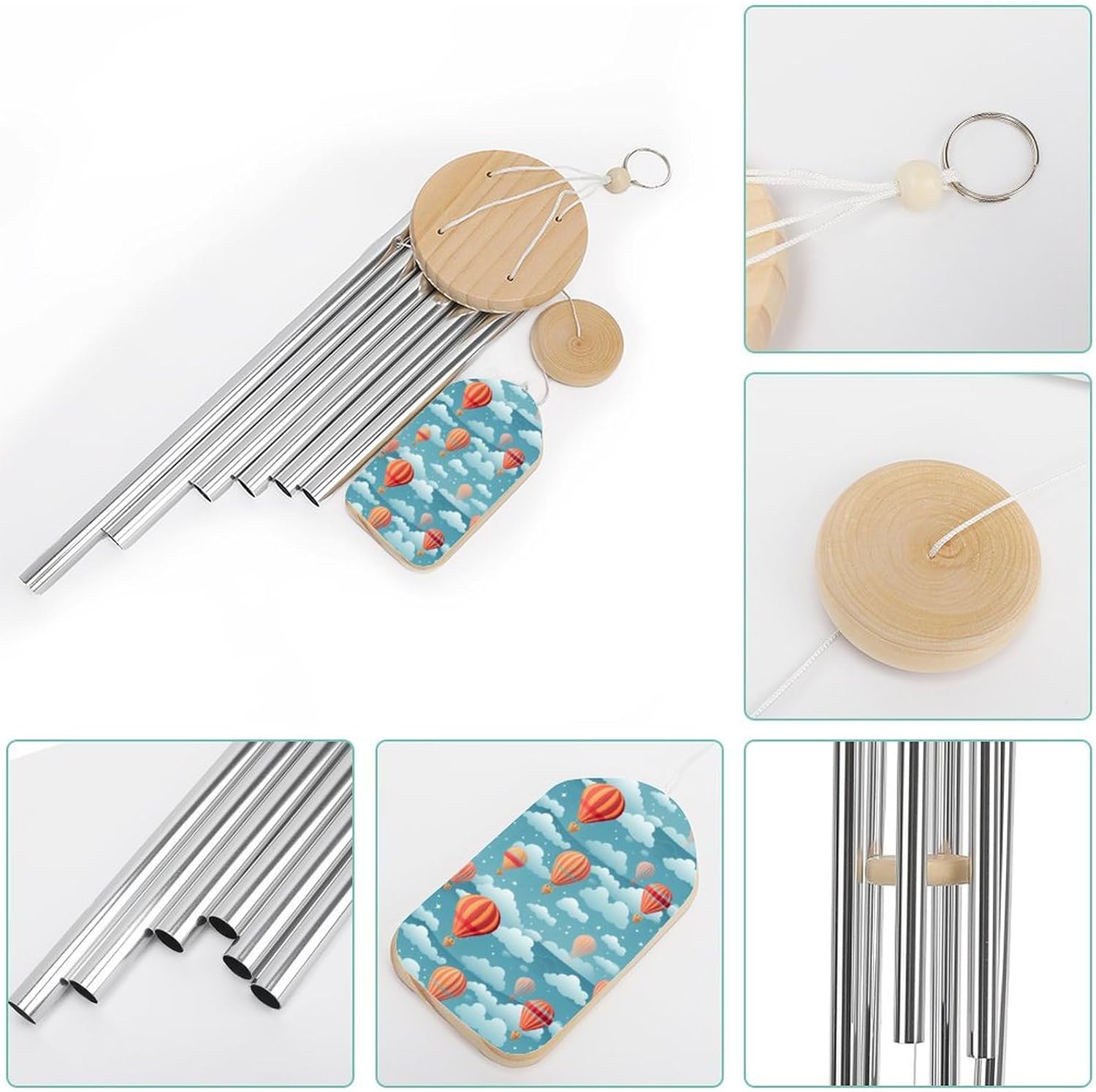 Hot Air Balloon Wooden Wind Chimes Deep Tone Memorial Windchime for Outside Garden Home Decoration