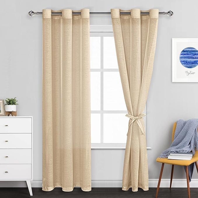 JIUZHEN Taupe Sheer Curtains 84 inch Length Semi