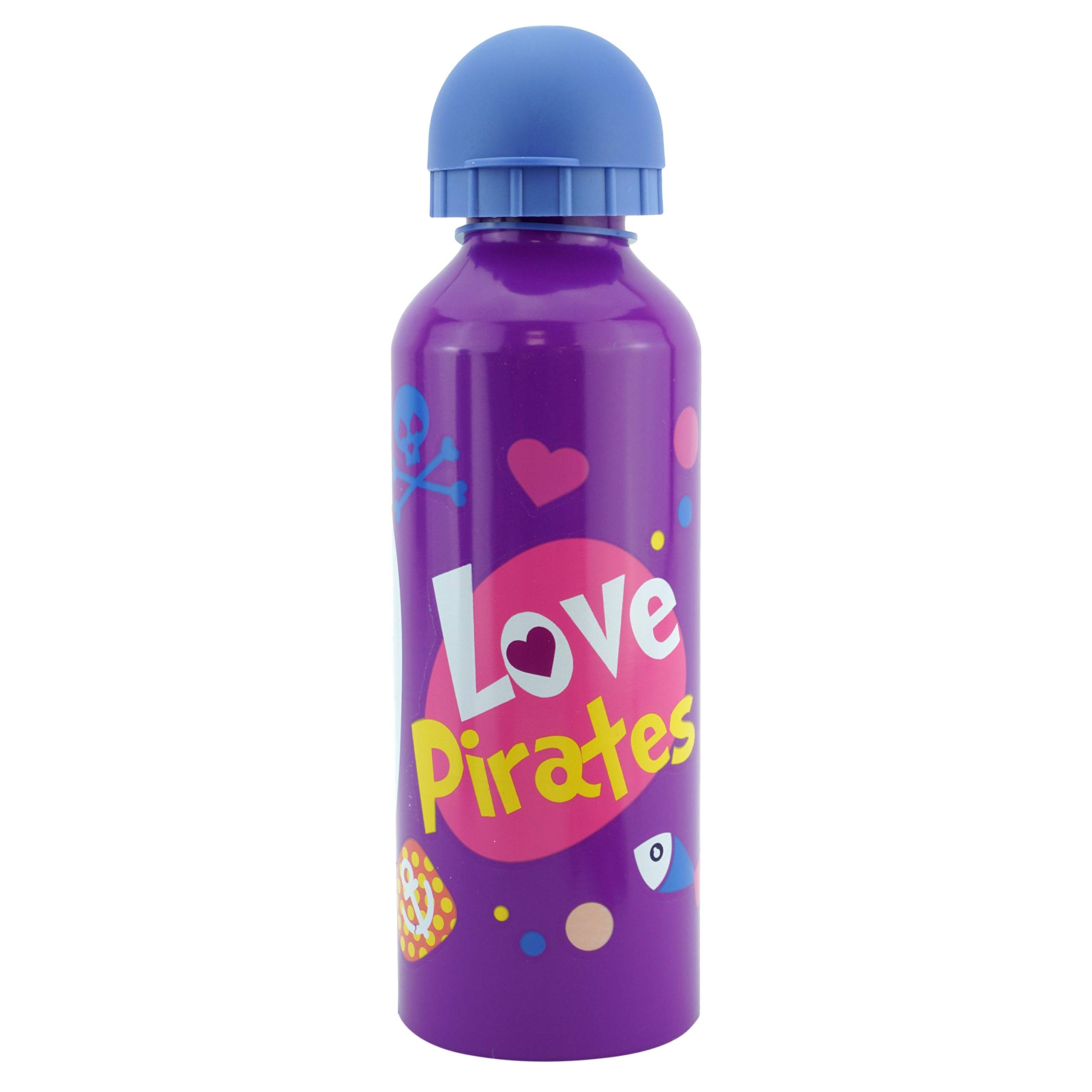 SRV Hub 500ml Love Pirates Purple Aluminium Water Bottle for Kids - BPA-Free, Leakproof, Reusable & Lightweight Flask for School, Sports, Hiking, Camping & Travel - Ideal for Girls 3+ Years