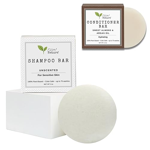 Barra de champú sin fragancia y barra de acondicionador de almendras dulces para cabello seco  Champús limpios no tóxicos  Esencial de viaje