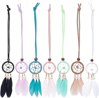 Mini Dream Catcher 7pcs Set - Car Interior Rearview Mirror Dangle Bag Pendant Charm 1.2" Diameter and 9" Long