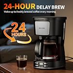 Programmable 12 Cup Drip Coffee Maker, Silver, Stainless Steel | Auto Brew, Keep Warm Function, Removable Filter Basket, Auto Shut-off, Clear Water Level Window,Two-Tone Silver & Black | Auto Brew, Keep Warm Function, Removable Filter Basket, Auto Sh