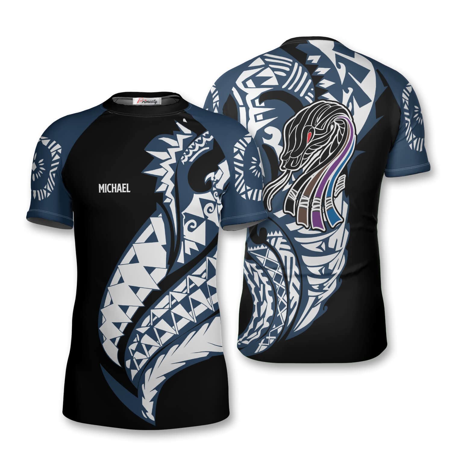PRIMESTY BJJ Jiu Jitsu Rash Guard - Custom Short Sleeve Rash Guard Compression Shirt for No-Gi & MMA, Size XS-3XL