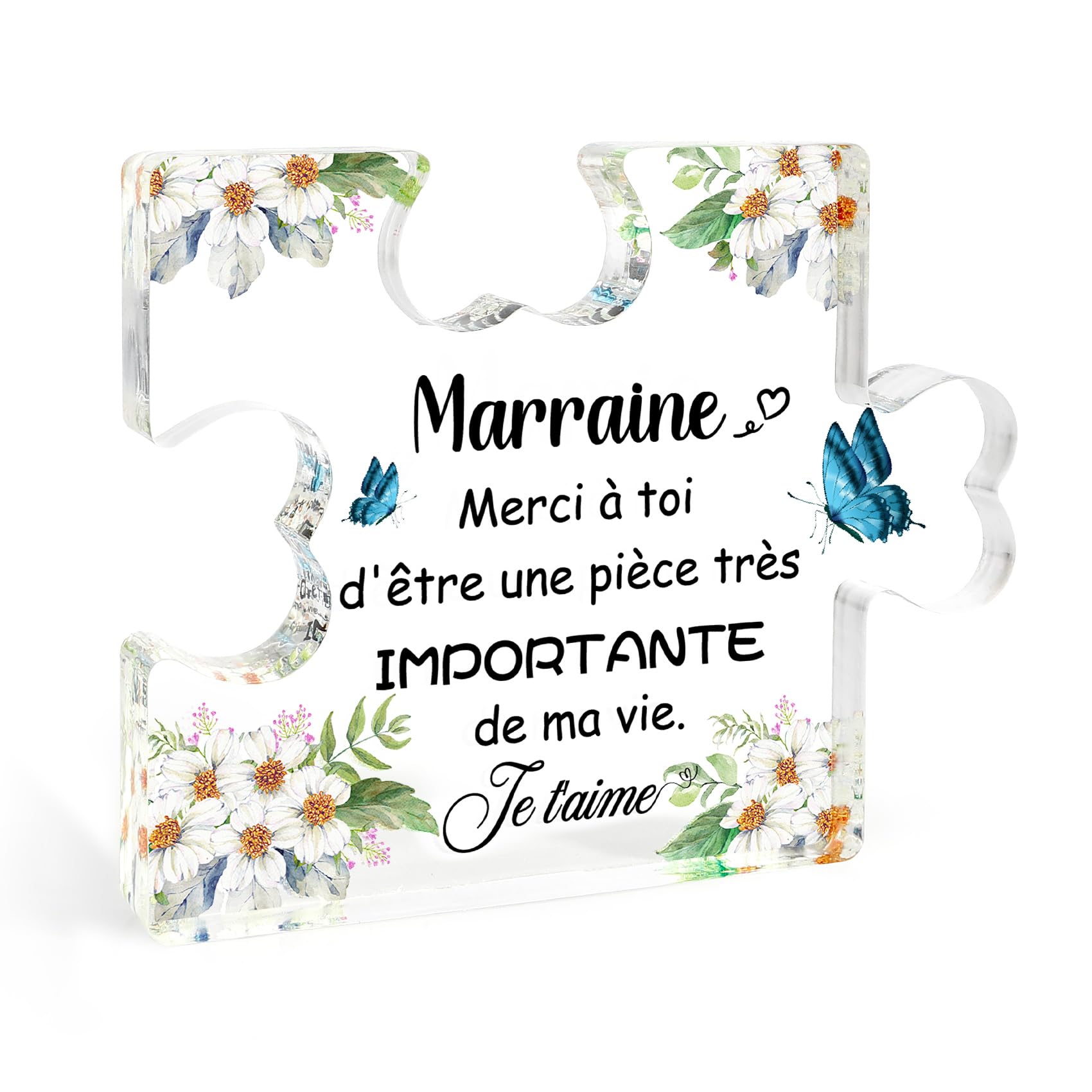 Plaque Puzzle Acrylique Personnalisée "Merci Marraine" - Cadeau émotionnel Pour Marraine, Baptême, Anniversaire Ou Retraite