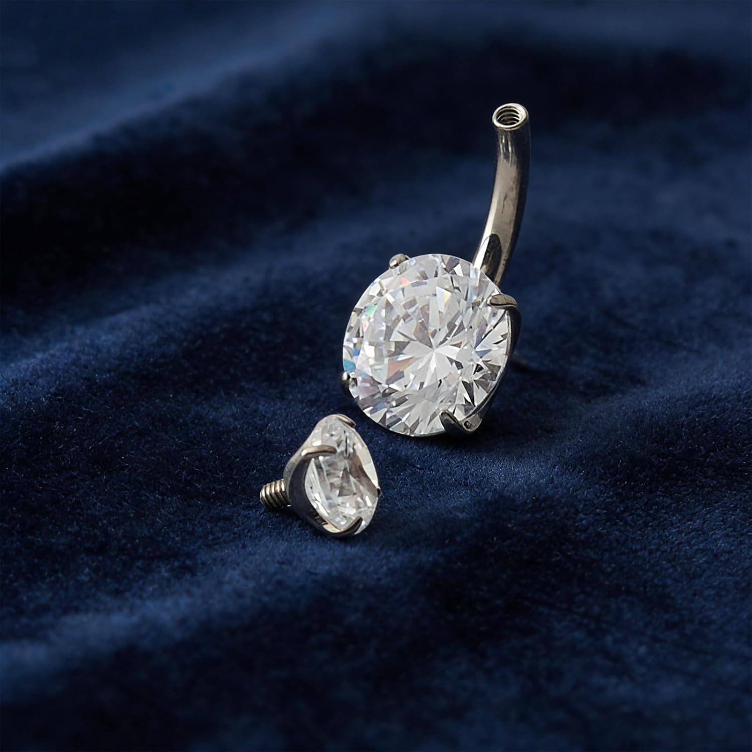 Titanium 14G Belly Button Ring Internally Threaded Navel Barbell with Cubic Zirconia Body Piercing Jewelry - Image 4