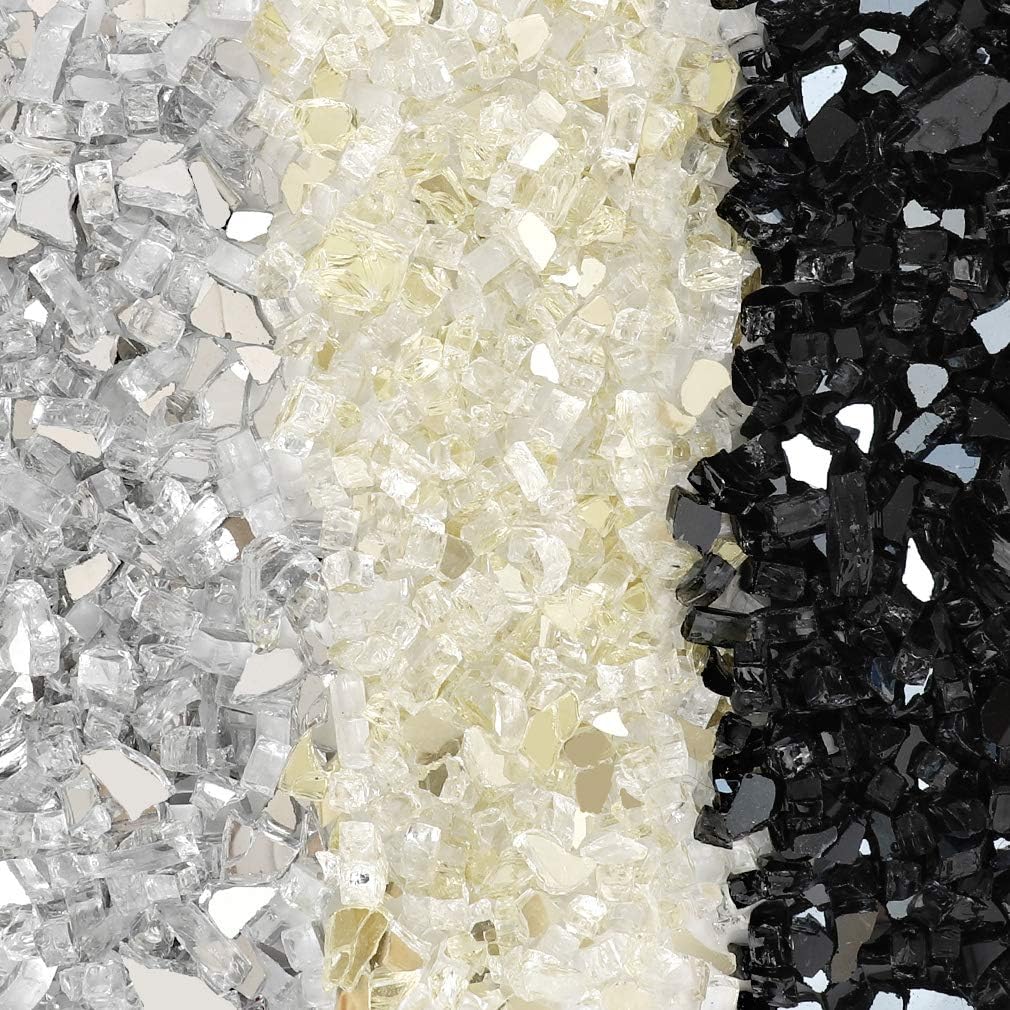 Stanbroil 10-Pound Blended Fire Glass - 1/2 inch Reflective Tempered Fire Glass Blended Onyx Black, Platinum, Gold Reflective for Indoor and Outdoor Gas Fire Pits and Fireplaces