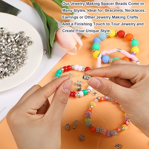 Miniatura 4 de UPINS 300 cuentas espaciadoras plateadas para joyas pulseras collares manualidades cuentas plateadas cuentas espaciadoras sueltas con estilos de
