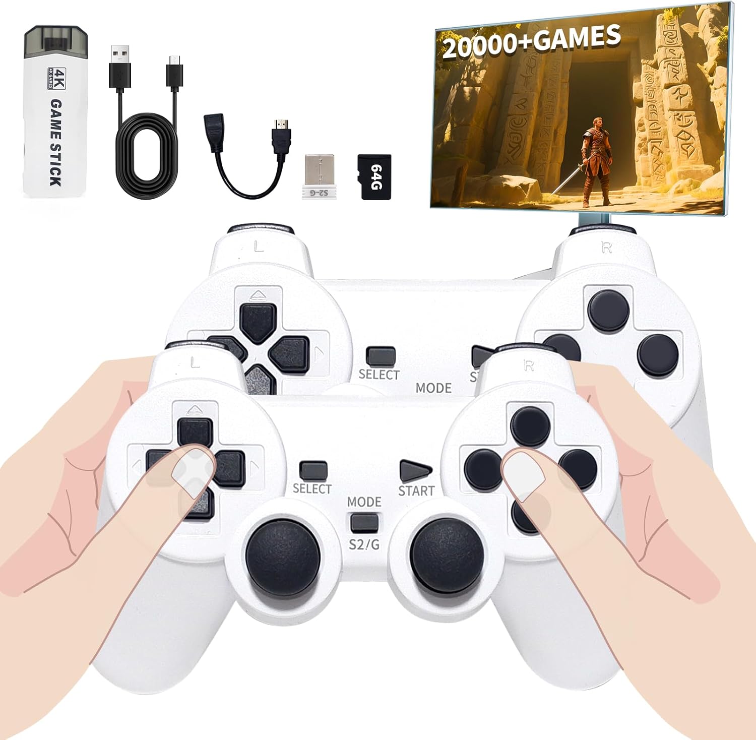 Retro Gaming Console Stick – Plug & Play Video Game System with 23 Built-in Emulators, 20,000+ Retro Games, 4K HDMI Output, Dual 2.4GHz Wireless Controllers, Classic Arcade Experience for TV(64G) Retro Gaming Console Stick – Plug & Play Video Game System with 23 Built-in Emulators, 20,000+ Retro Games, 4K HDMI Output, Dual 2.4GHz Wireless Controllers, Classic Arcade Experience for TV(64G)