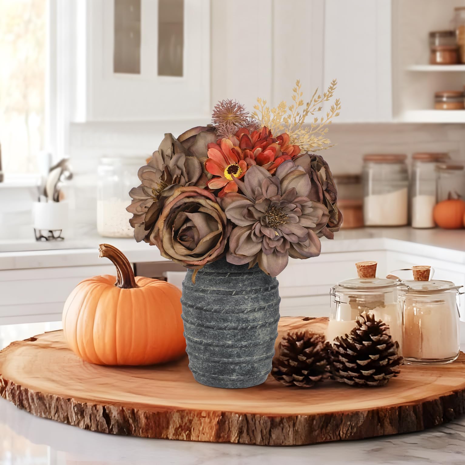 Amazon.com: Fall Centerpiece Artificial Faux Flowers in Vase