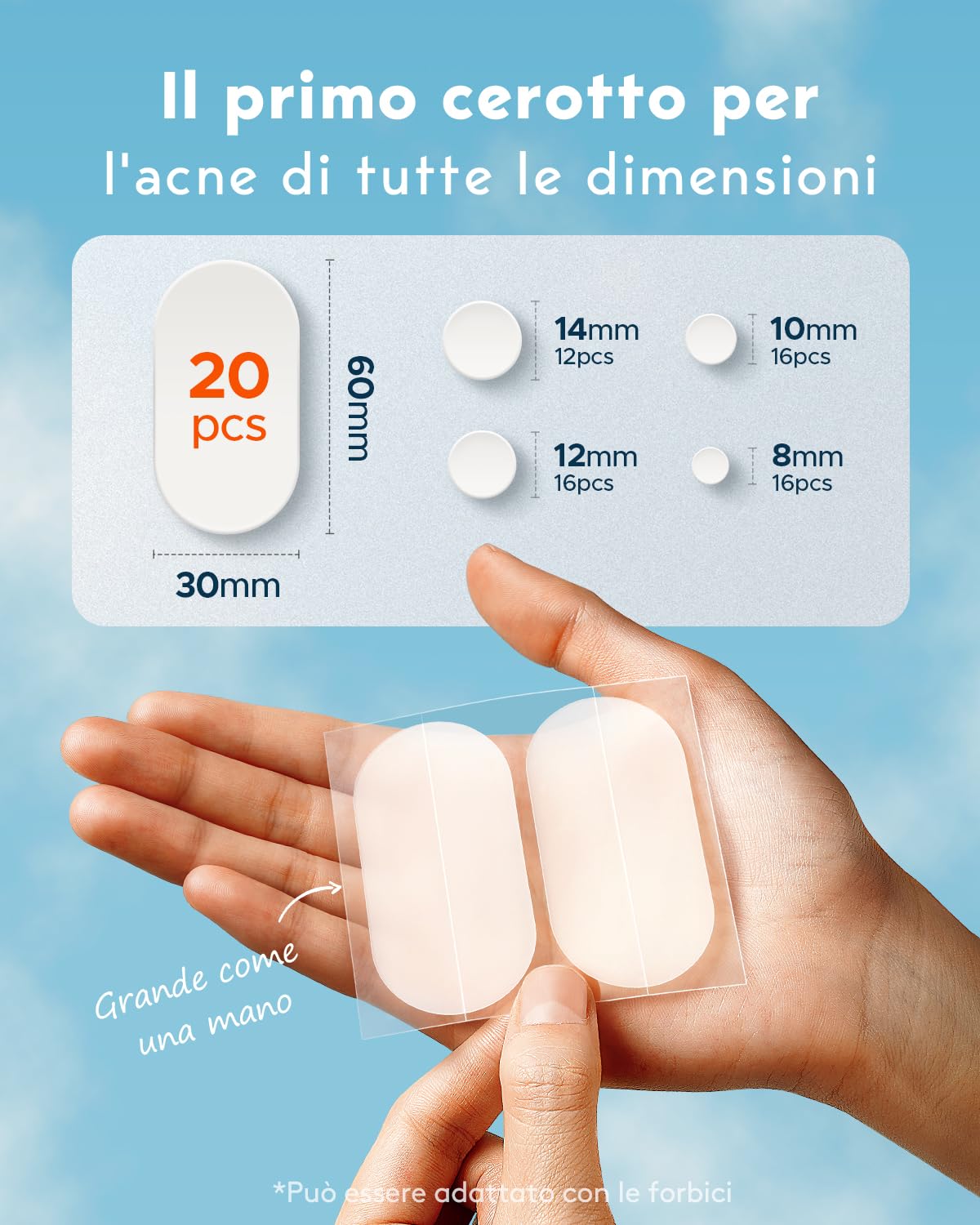 LitBear Grandi patch per brufoli in 5 misure per brufoli grandi, patch per acne per viso e corpo, trattamento macchie acne con olio di tea tree e calendula e idrocolloide (80 patch)