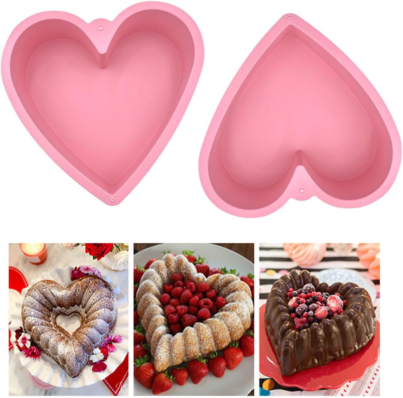 JNXHON Nonstick Silicone Heart Cake Mold,Heart Cake Pan Set for Brownies,ood Grade