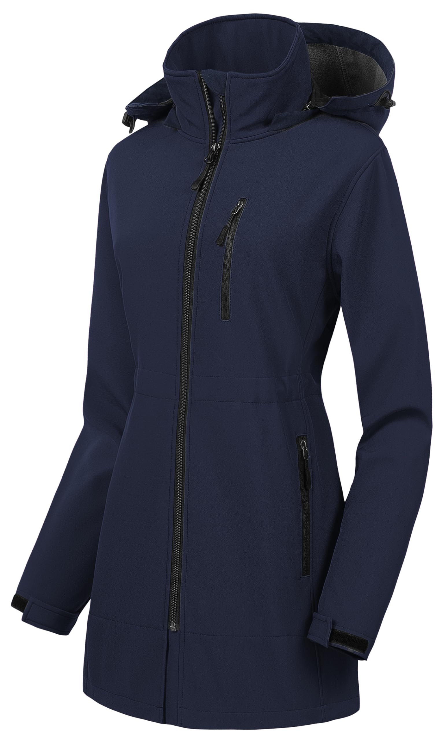 CREATMO US Women's Lightweight Waterproof Long Softshell Tactical Jacket Fleece Lined Windbreaker