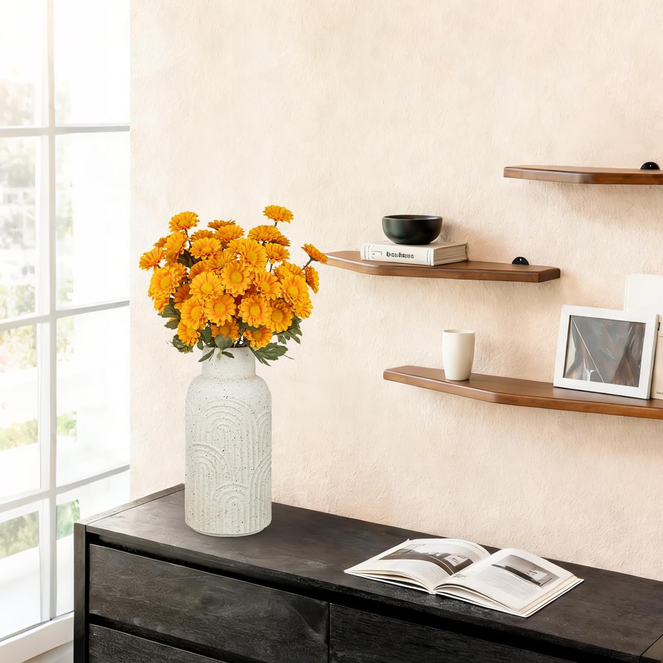 White Ceramic Vase Flower Vase, 12 Inch Big Textured White Ceramic Vase Vintage Rustic Farmhouse Vase for Pampas Grass Home Living Room Dining Table Office Shelf Mantle Decor