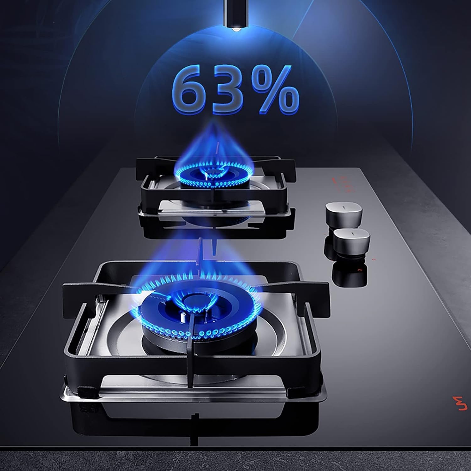 Burner Gas Cooker gas hob 5.2KW Built-in Kitchen Gas Stove ，Non-slip Square Shaped Pot Holder， 55° Anti-scalding Reminder， Flameout Alarm Device，Anti-scalding Child Lock Knob，2-Zone Gas Hob,(A,LPG)